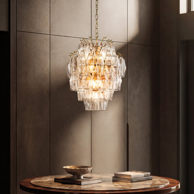 18'' Midcentury Modern Murano Glass Round Chandeliers 6-Light Handblown Glass Pendant Light Fixture Warm Brass Finish For Dining Room Living Room
