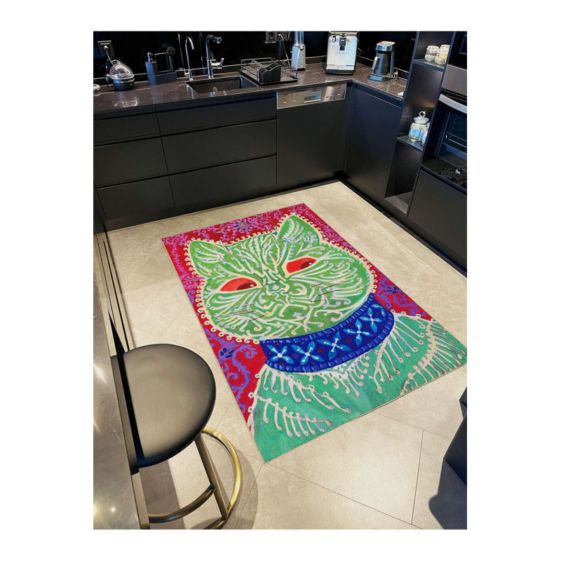 Tapis décoratif moderne à motif de chat lavable, Sous-tapis rectangulaire 3 pi 11 po x 5 pi 11 po i