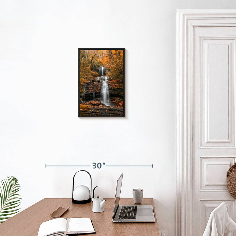 Automne chute d'eau Minnehaha, 13 po x 19 po, Cadre flottant noir