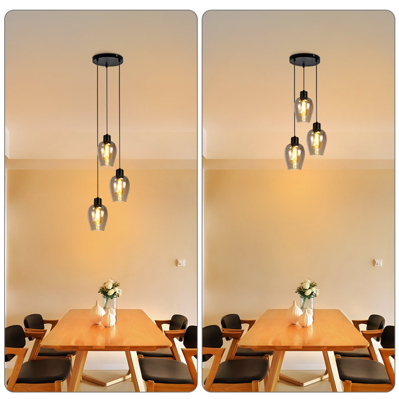 3‑Light Smoked Grey Glass Kitchen Island Pendant