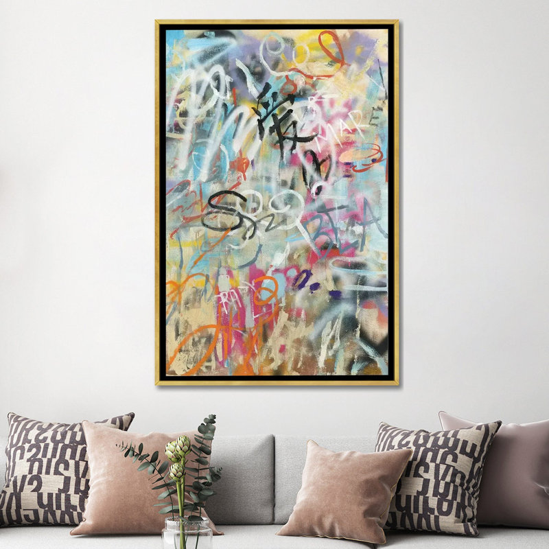 « Graffiti Love » par Danhui nai, reproduction d’art, Toile encadrée d'or, Pas de tapis, H 60 po x l 40po x P 1,5 po