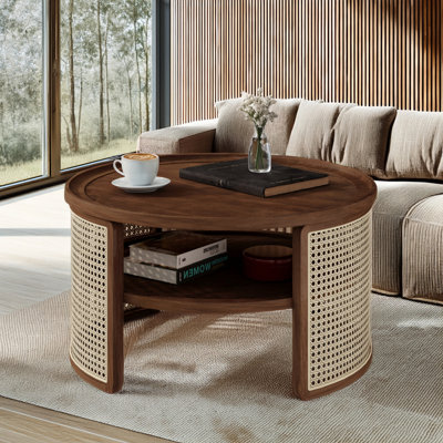 Table basse ronde en rotin avec rangement