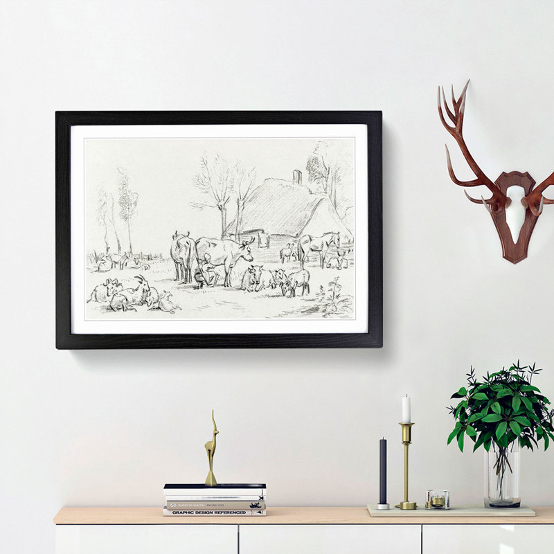 Farm Animals by Jean Bernard - Picture Frame Drawing Print, 36cm H x 48cm W x 2cm D, Black Framed