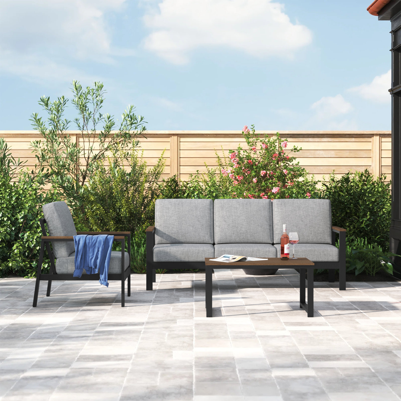 Townsend 4-Person Sunbrella® Patio Seating Group, Canvas Granite Sunbrella® Canvas