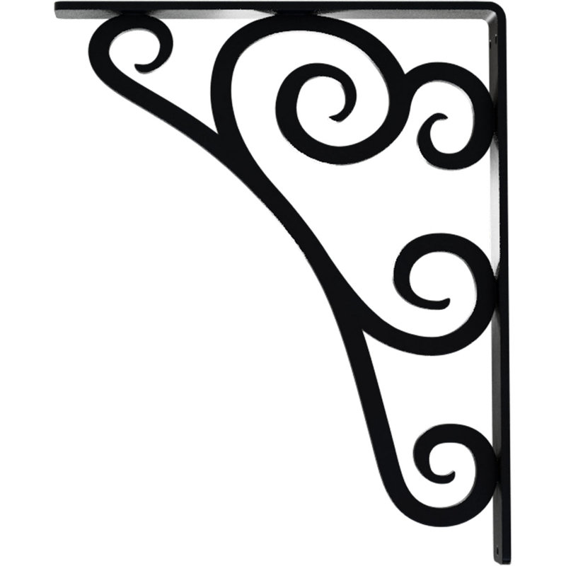 Powder Coated Black Wrought Iron Shelf Bracket with Triple Center Brace