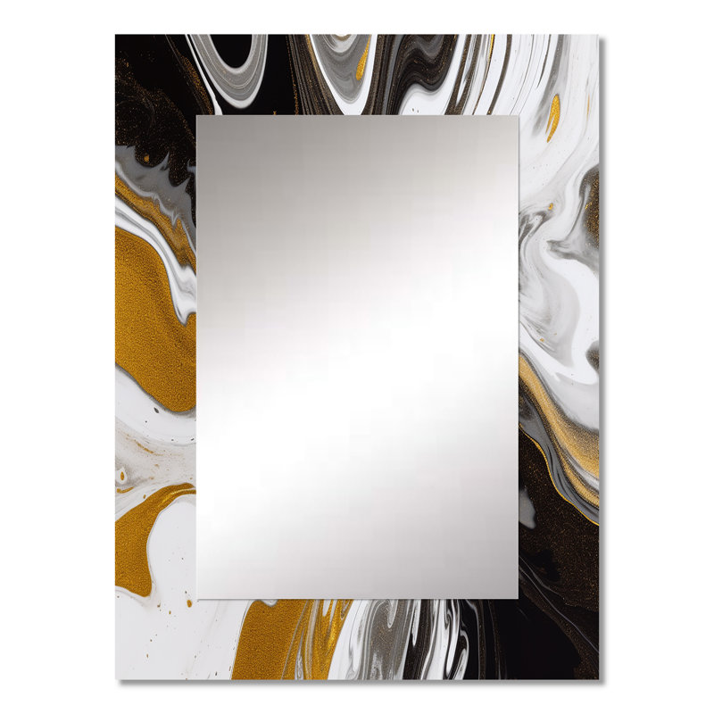 Gold Black Marble Symphony - Modern Rectangular Wall Mirror, 32" x 24"
