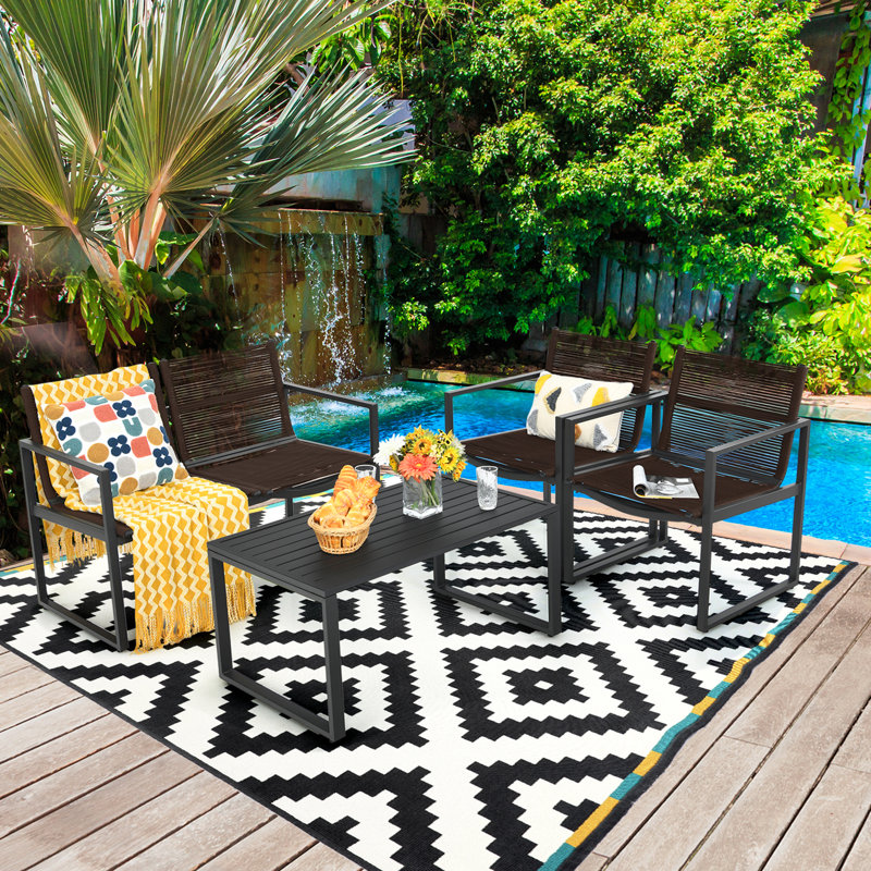 Hebe 4 - Person Patio Conversation Set, Brown
