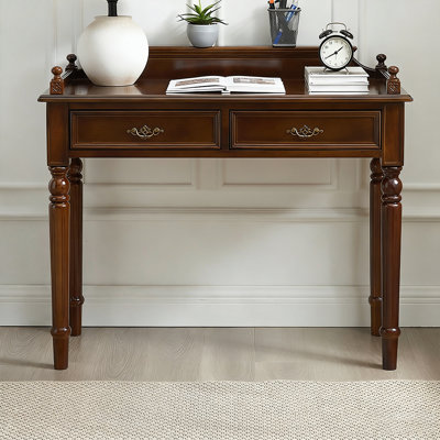 Nut-brown Rectangular Solid Wood with 2 drawers desk