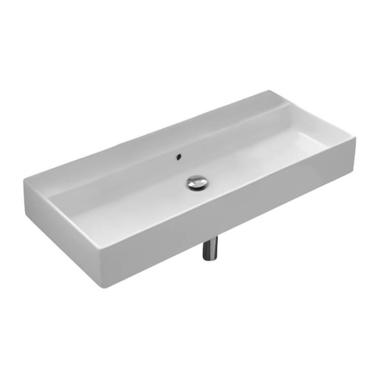 Scarabeo By Nameeks Teorema 18.1'' Glossy White Ceramic Rectangular Bathroom Sink with Overflow