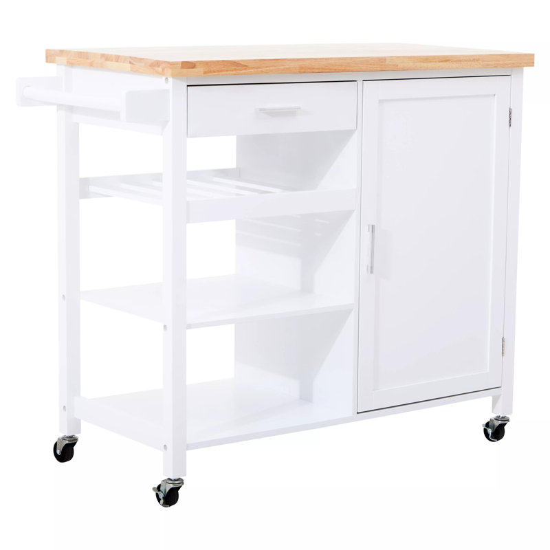 Lencautan Solid Wood Top Kitchen Cart, White