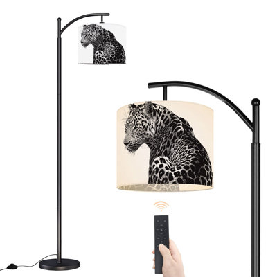 Arc Floor Lamp Animal sitting leopard black white Floor Lamps with Remote LED Lights Adjustable Lamp Shades Tall Standing Lamps for Reading Office Living Room