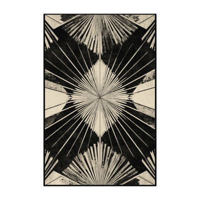 Machine Washable Manhasset Art Deco Starburst Rug in Black – Black Binding