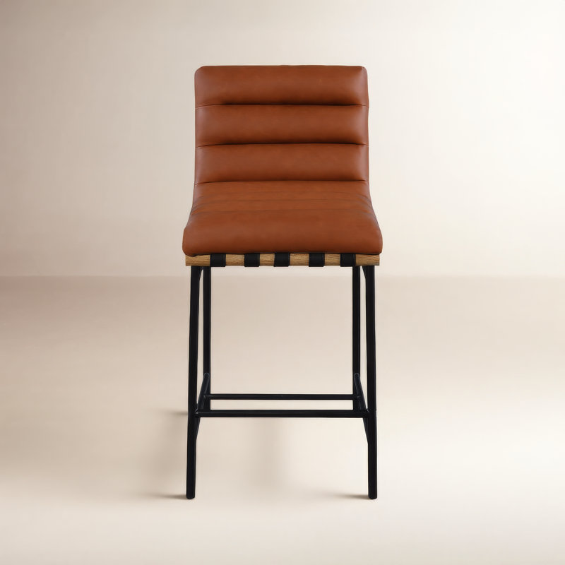 Tabouret de comptoir rembourré Sean Vincentas, Similicuir cognac, Tabouret de comptoir (siège d'une hauteur de 26,4