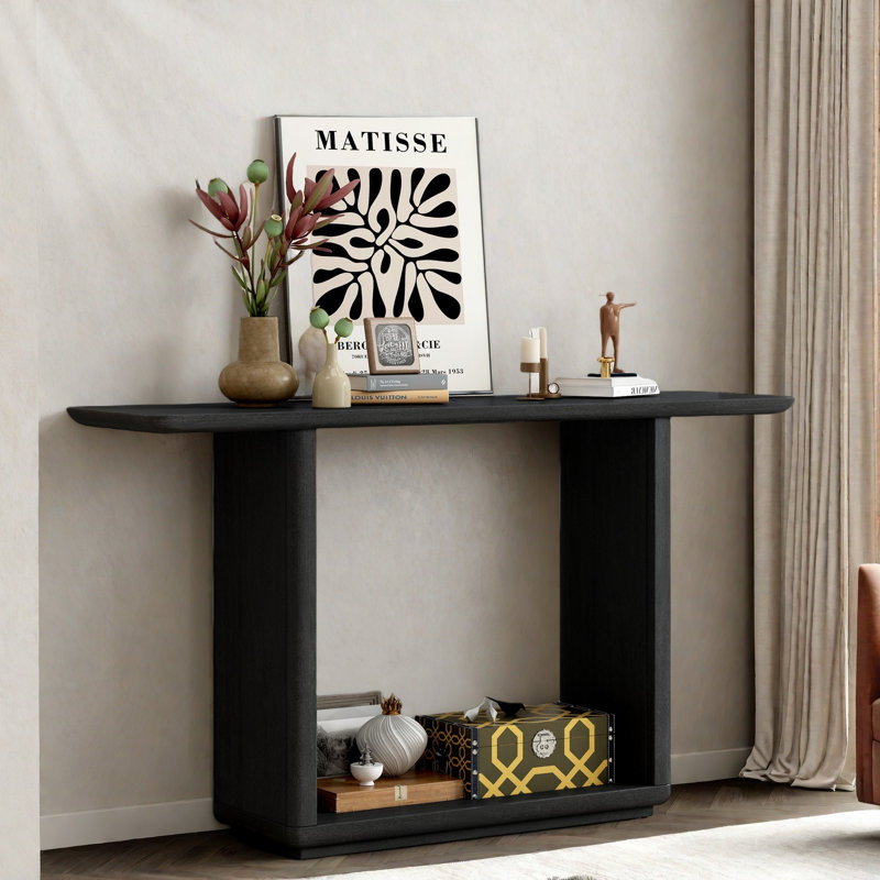 Minimalist Console Table With Curved Corners And U-base Design, Black