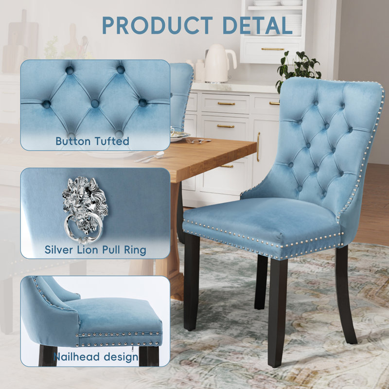 Chaise d'appoint moderne en velours clouté haut de gamme (ensemble de 8), Bleu clair