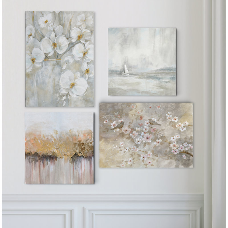 « modern teintes i », ensemble de 4 reproductions d’art sur toile, H 32 po x l 96 po x P 1 po