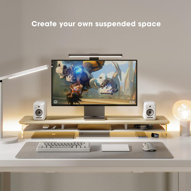 42.5 Inches Dual Monitor Stand with Metal Storage