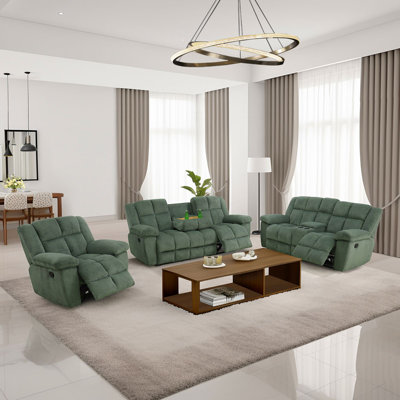 Cozy Corduroy 3-Piece Living Room Recliner Sofa Set