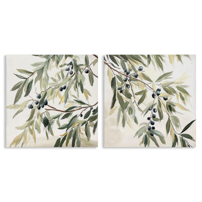 Ensemble de 2 toiles olive à motif pastel, par Mona Grace