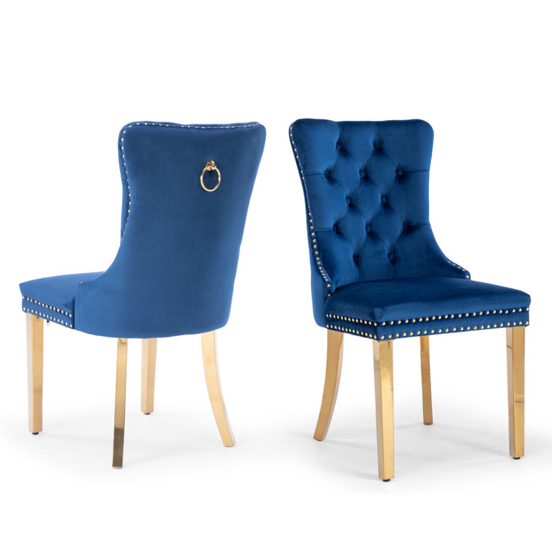 Daijiah Swivel Upholstered Adjustable Height Counter Stool, Gold, Blue
