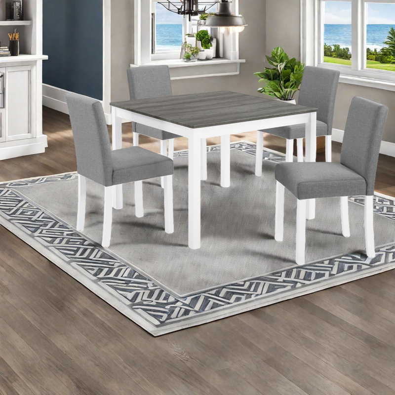 Ensemble de table de salle à manger moderne et peu encombrant, bois et panneau de fibres à densité moyenne, gris et blanc, idéal pour les petites cuisines