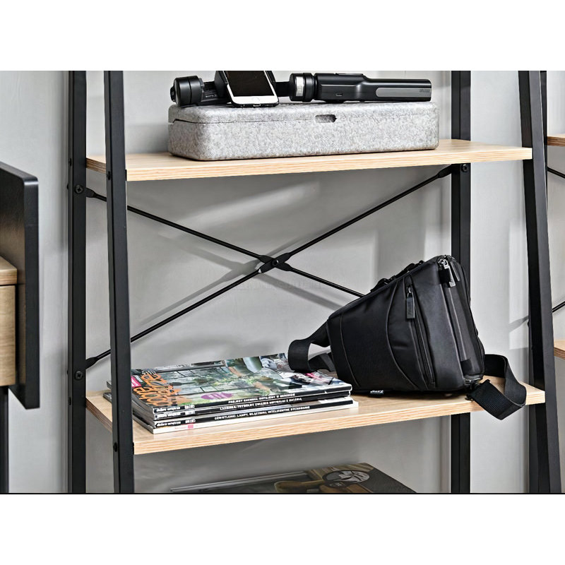 Dawnella 130cm H x 64cm W Steel Etagere Bookcase, Oak, Black