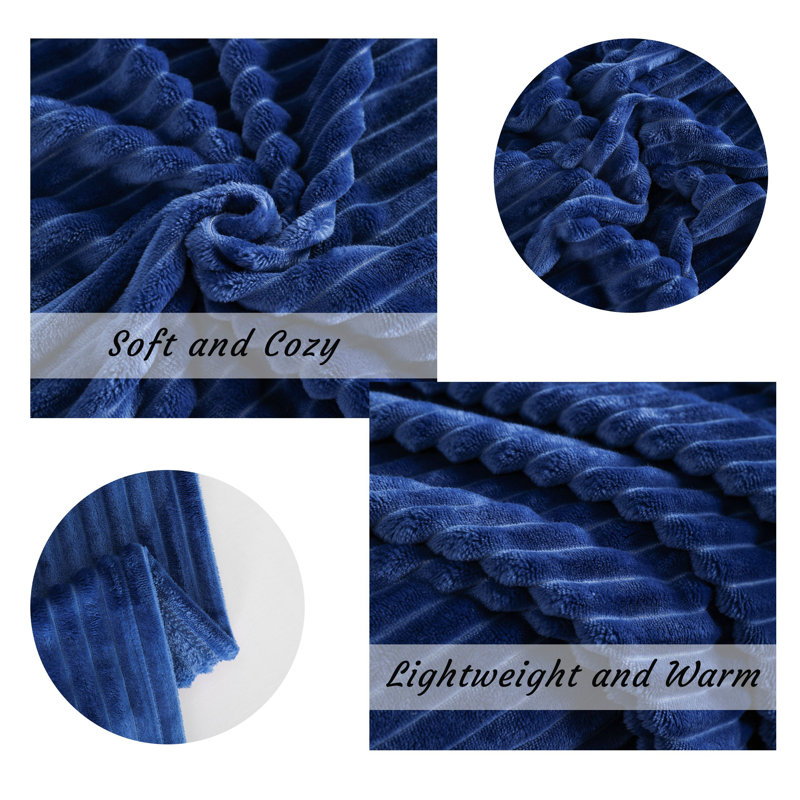 Couverture douce et légère en flanelle rayée, Marine