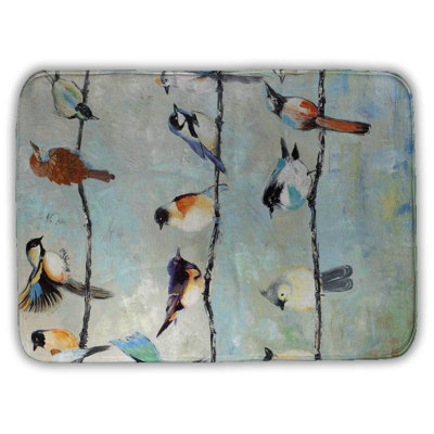 Small colorful birds Bath Mat with Non-Slip Backing - Quick Dry Memory Foam Bathroom Rug - Absorbent - Modern Plush Spa-Style - Machine Washable