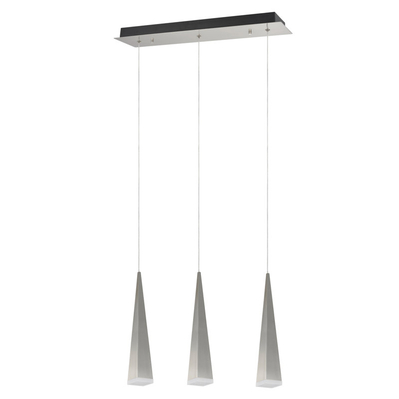 3 - Light Kitchen Island Pendant, Brushed Nickel