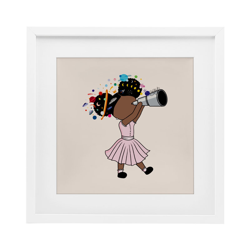 Celeste Girl with Telescope, reproduction encadrée sous verre, conception de Sierra Siler, H 13 po x l 13 po