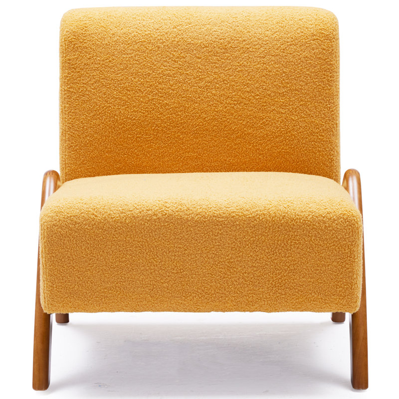 Upholstered Accent Chair with Wooden Legs, Yellow