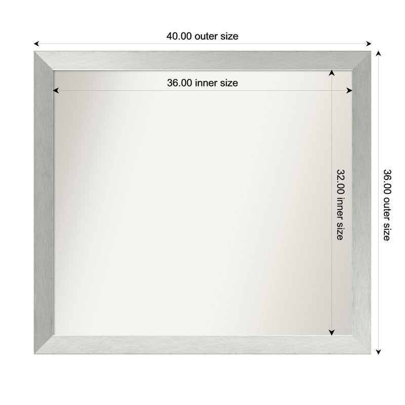 Miroir de salle de bain mural en argent brossé sans cadre, Rectangle, 36 po x 40 po