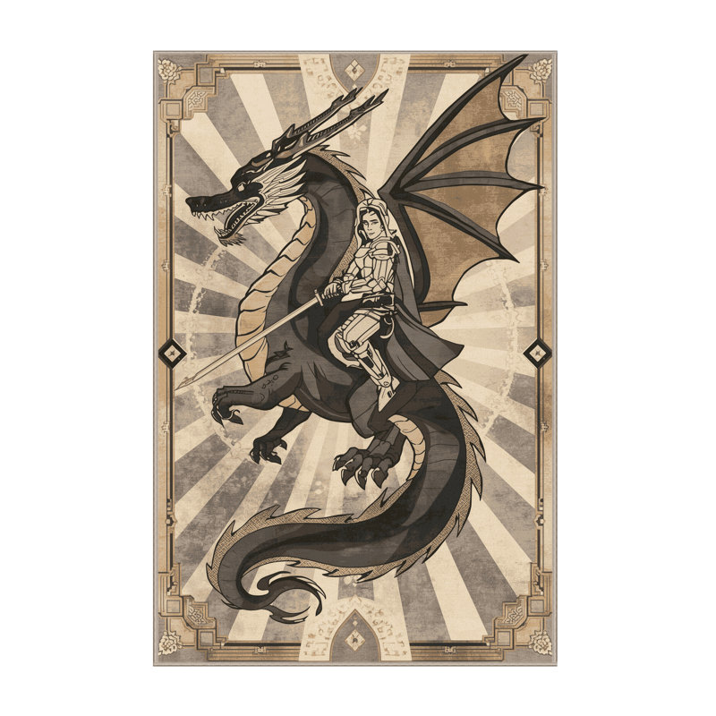 Soft Plush Dunmire Dragon Rider Warrior Posh & Luxe Starburst Area Rug in Beige – Beige Binding, 5x8