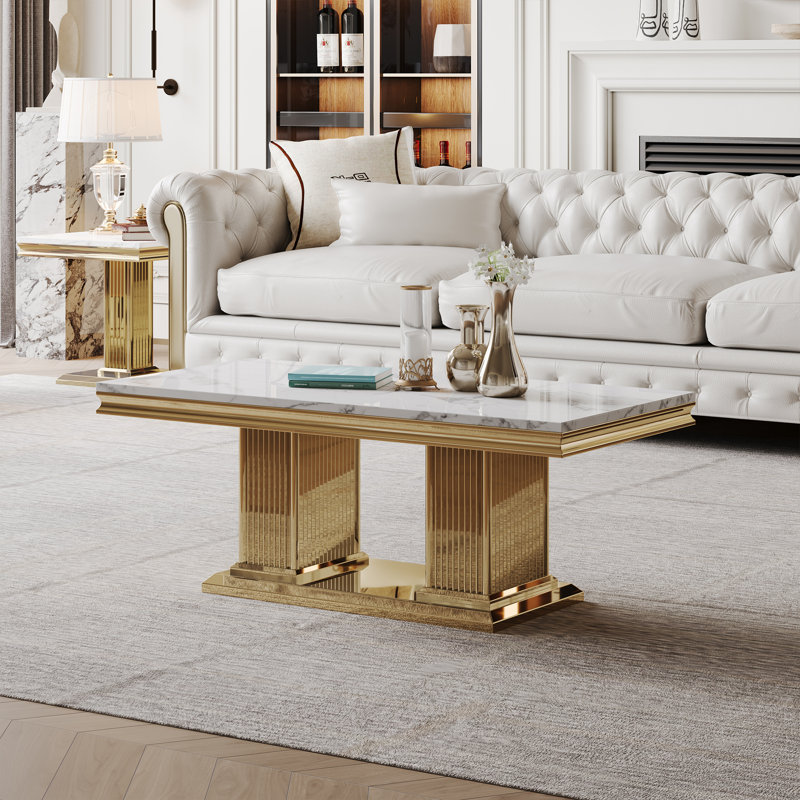 Coffee Table, Gold, Marble White