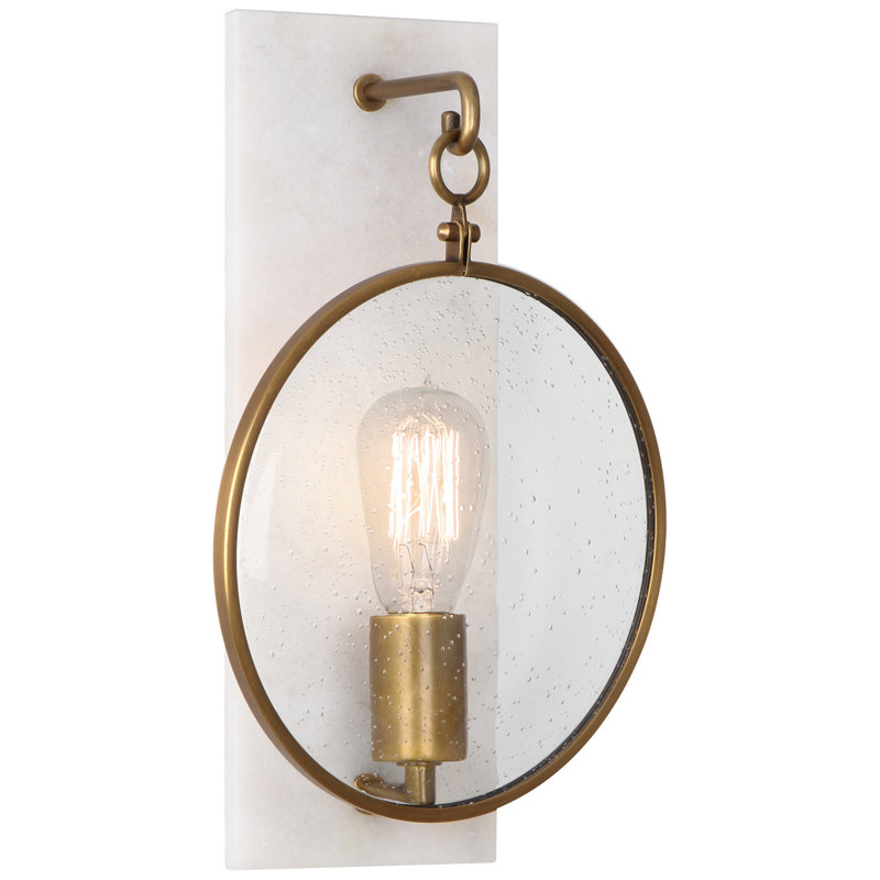 Fineas Plug-in Armed Sconce, Aged Brass/Alabaster Stone