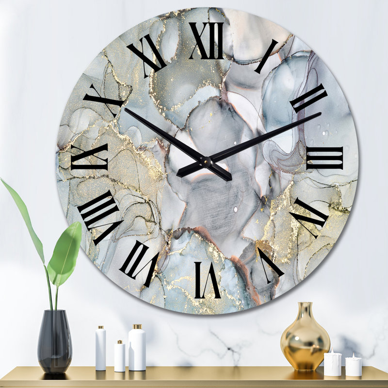 Grey and Yellow Tender Liquid ink Art - Modern Wall Clock, Oversized