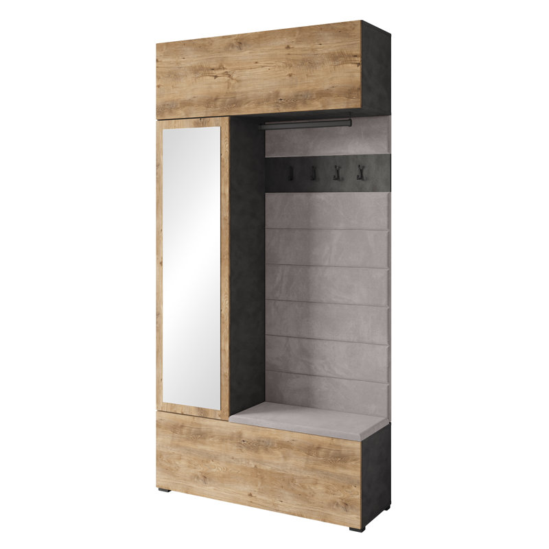 115 cm W Hallway Set with Shoe Storage, Matera/Kastanien Breslau / Panel Grey MONO244