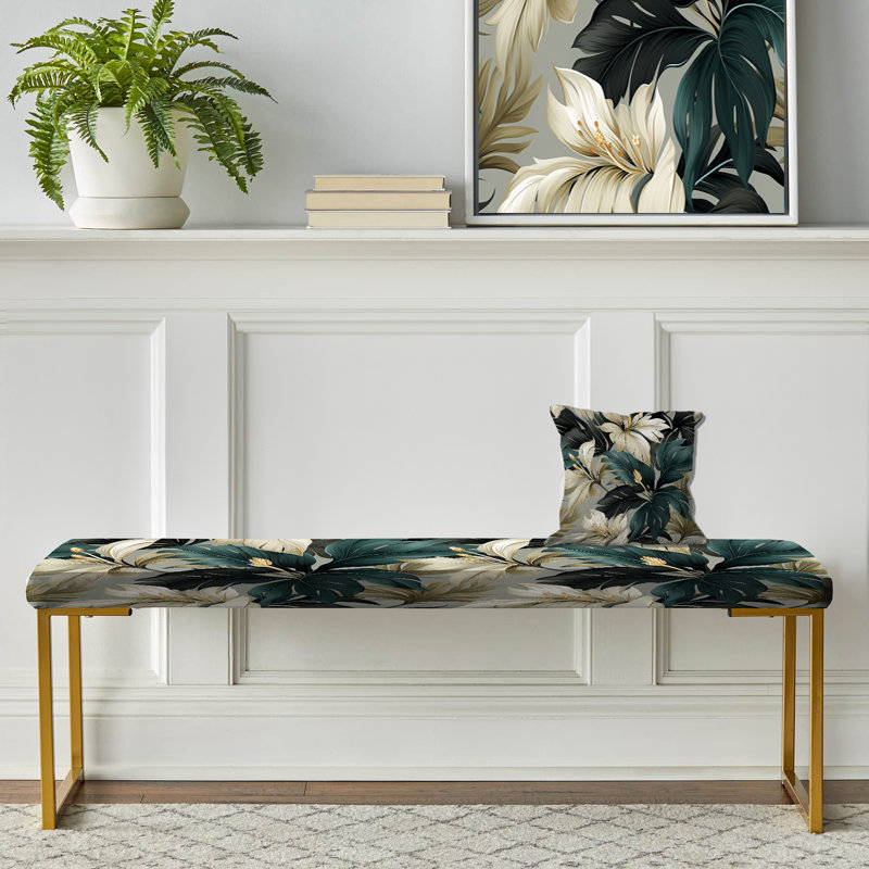 Monochrome Tropics Tropical Pattern V - Tropical Upholstered Gold Bench