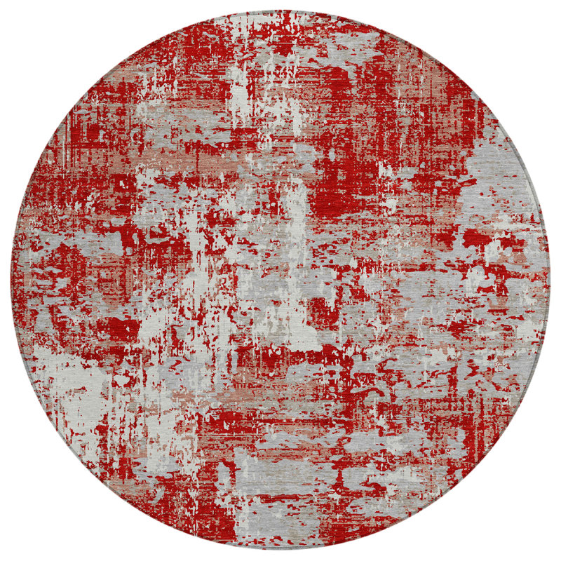 Red Synthetic Round Washable Indoor/Outdoor Rug 8' x 8'