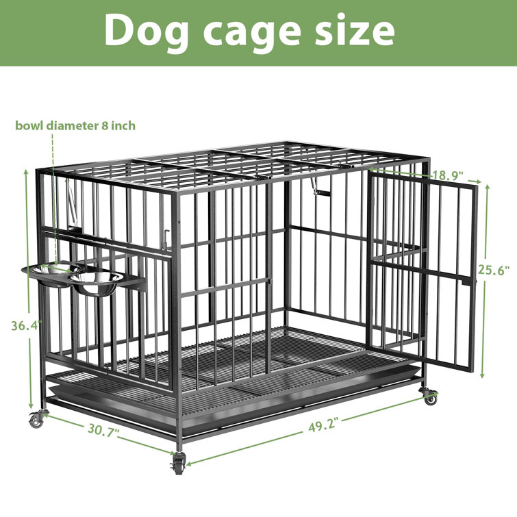 Tucker Murphy Pet Aobha 49 Heavy Duty Dog Crate with Wheels/Unique Air Lift Rod / 360° & Adjustable 2 Bowls, Extra Large XL XXL Dog Crate