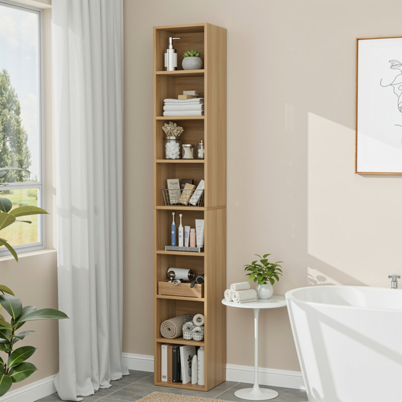 Lillain 8-Tier Narrow Bathroom Storage Cabinet with Adjustable Shelves, Versatile Storage for Bathroom, Bedroom, or Study,Set of 2