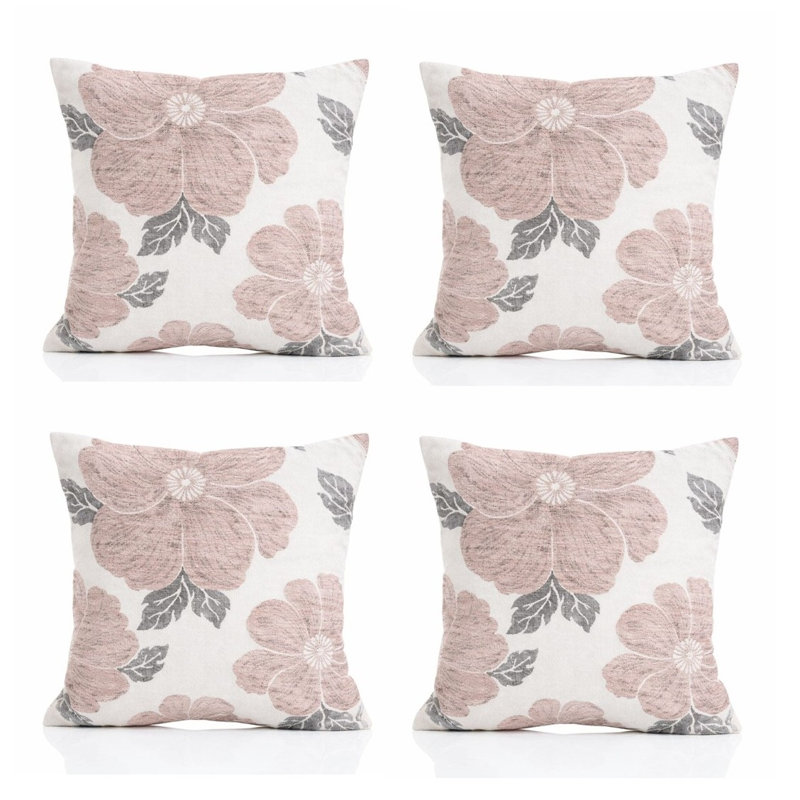 Darionte Poppy Chenille Cushion Cover with Filler Pad, Pink, 45 cmH x 45 cmW