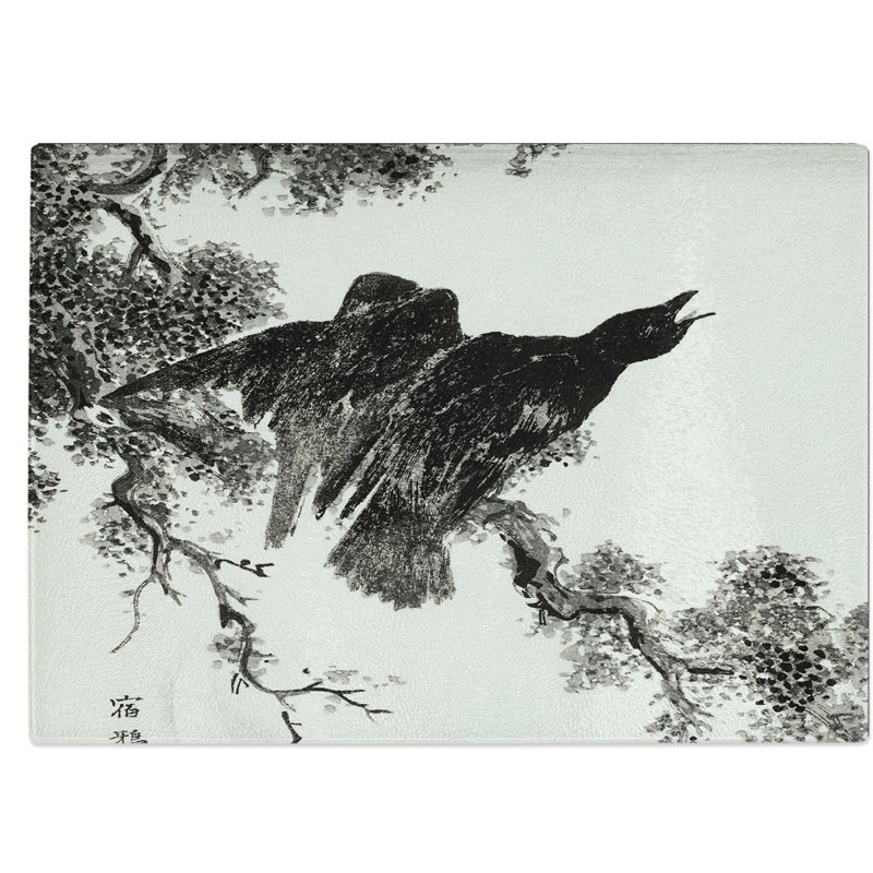 Tempered Glass Rooks upon a Cypress Tree by Numata Kashu Chopping Board, 39 cm W x 28.5 cm L
