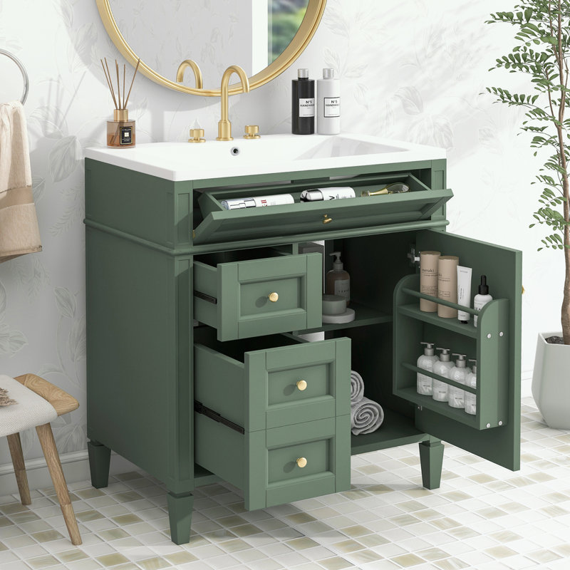Pollark 30'' Single Bathroom Vanity with Ceramic Top, Green