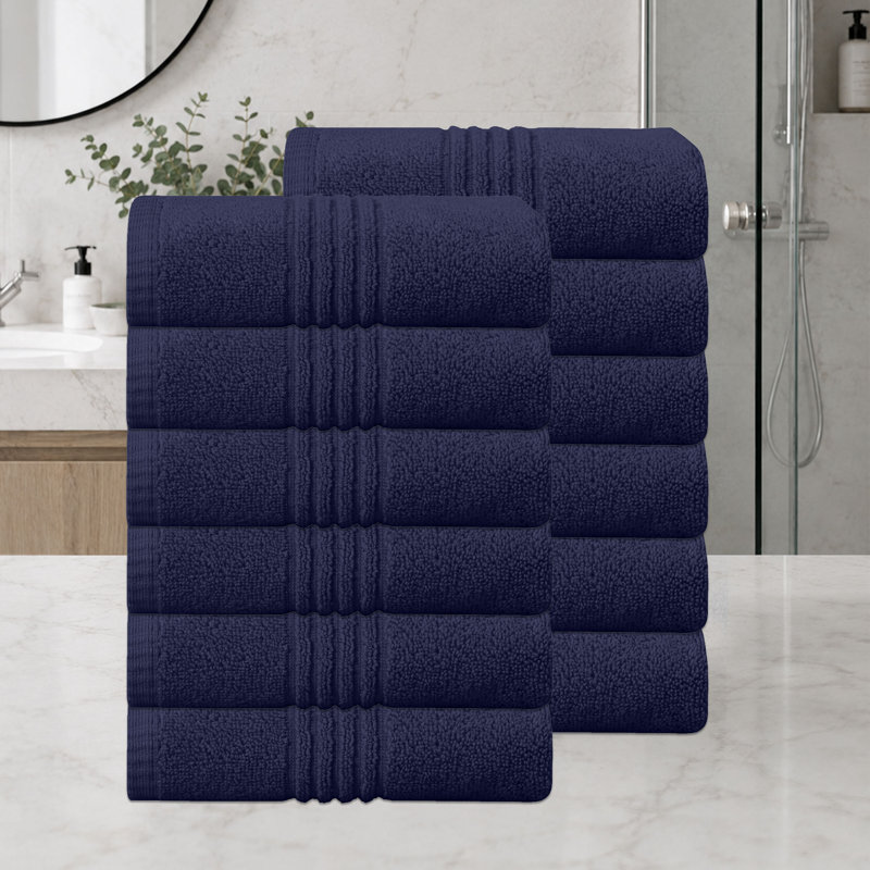 Home Weavers - Ensemble de serviettes de bain 100% coton 100% coton zéro torsion Robbin 500 g / m², 12 po x 24 po (12) (12 serviettes à main), bleu marine