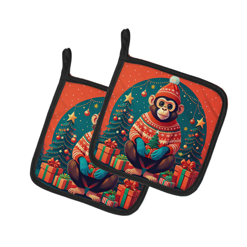 Paire de porte-pots Monkey Christmas