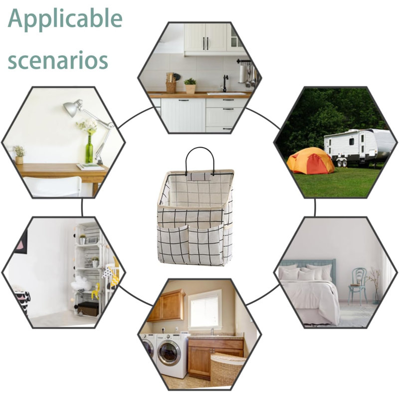 Paquet de 2 sacs de rangement suspendus au mur, organisateur avec poches, rangement pour dortoir, cuisine dans la chambre à coucher (grille blanche)