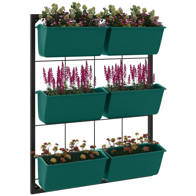 Pot à fleurs suspendu à 3 niveaux vert avec conception auto-drainante pour jardins intérieurs / extérieurs, système vertical peu encombrant avec 6 pots amovibles pour herbes, fleurs et légumes