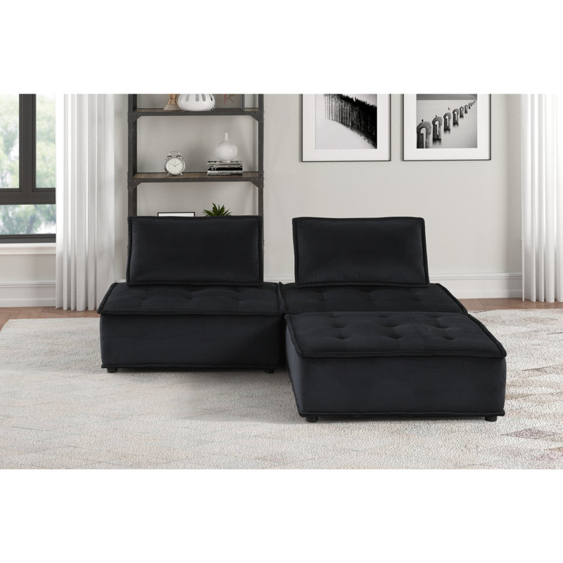 Canapé modulaire en velours noir 3 pièces Anna, H 29 po x l 80 po x P 80 po