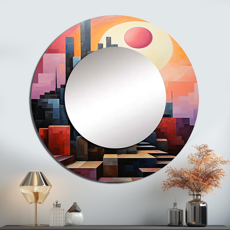 «Monuments Unveile Sunsets I» - Miroir rond à décor mural Monuments_MTMIR116204, 36 po x 36 po